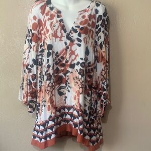 38. Unique Spectrum 2X Mlle Gabrielle Rust, Black White Button-Front Tunic NWT